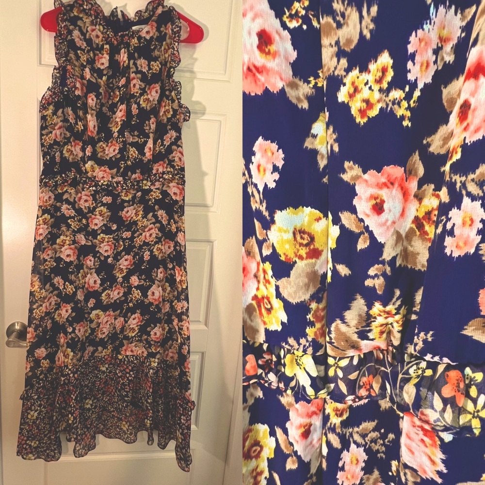 SZ 12 royal blue, with pink and yellow flowers fully lined